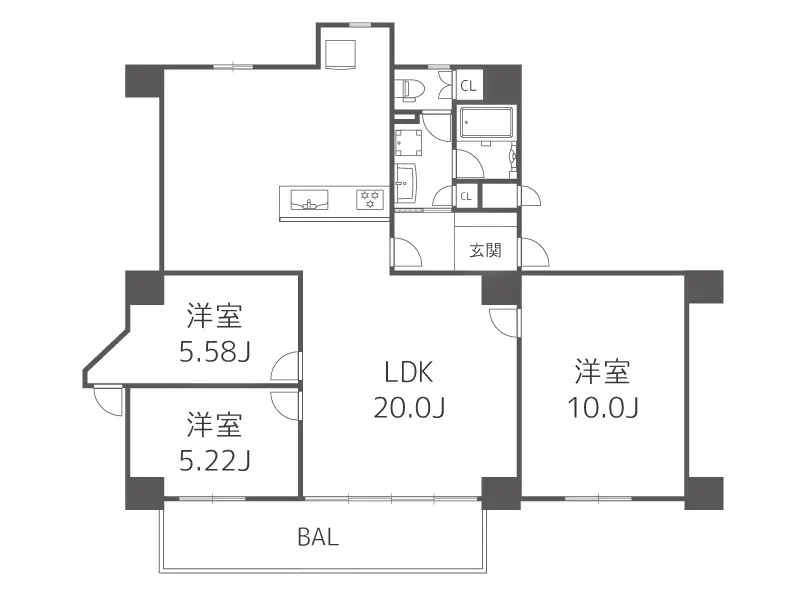 千里山ロイヤルマンション二番街B棟（3LDK）中古マンションの間取り図